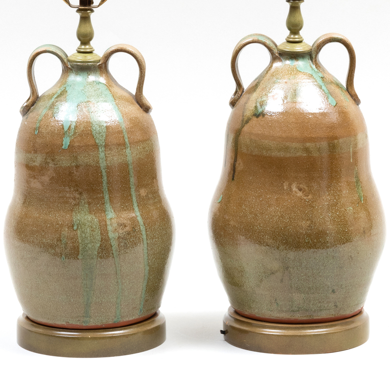 Pair of Glazed Earthenware Jars Mounted as Lamps