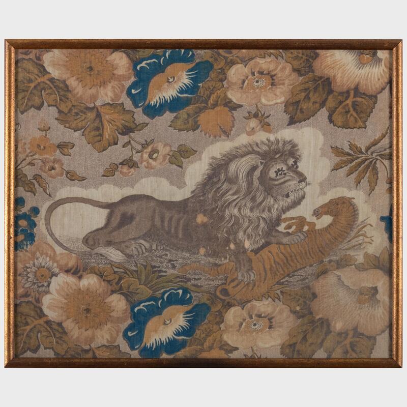 Printed Linen Panel of a Lion and a Zebra