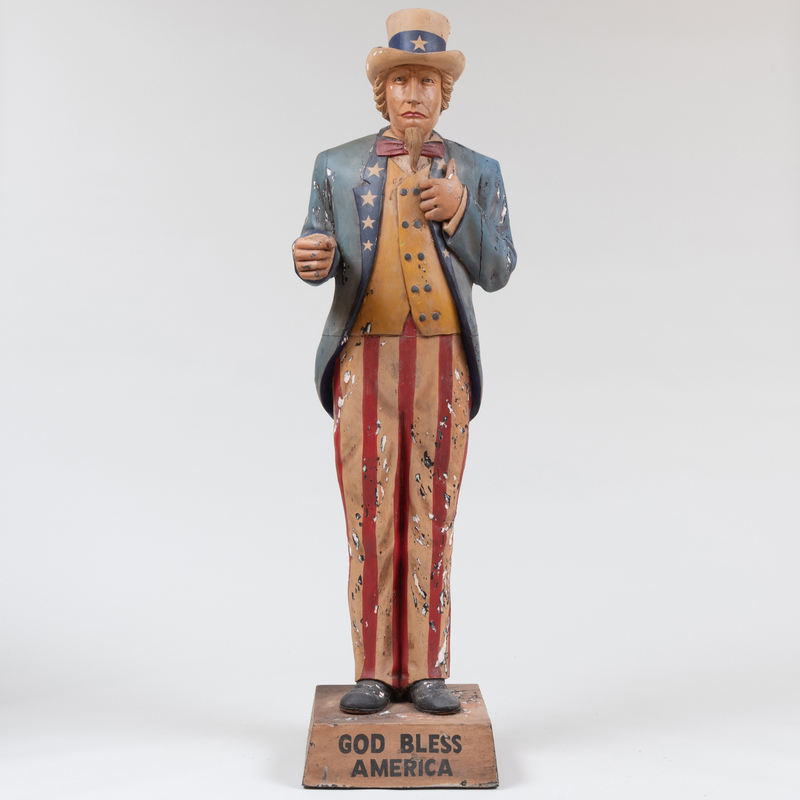 American Carved and Painted Wood Folk Figure of Uncle Sam