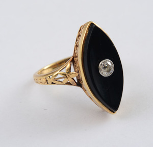 14k Gold, Black Onyx and Diamond Ring