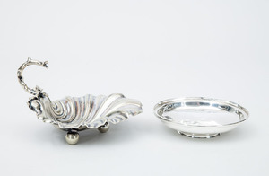 English Silver Footed Dish and an English Silver-Plated Shell-Form Tripod Dish