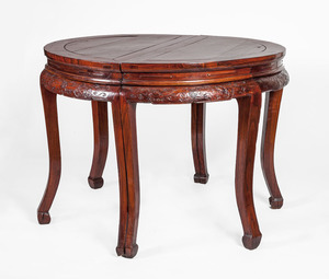 PAIR OF CHINESE STAINED HARDWOOD D-SHAPED CONSOLE TABLES