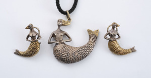 Silver Mermaid Earclips and Pendant, Sergio Bustamante