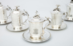 Seven Continental Silver-Plated Cups, Covers and Stands
