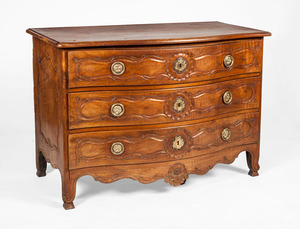 LOUIS XV PROVINCIAL ORMOLU-MOUNTED CARVED WALNUT COMMODE