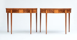 PAIR OF FEDERAL SERPENTINE-FRONT, INLAID MAHOGANY CARD TABLES, PHILADELPHIA, C. 1810