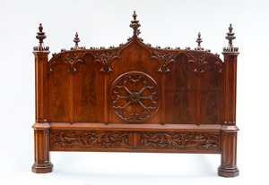 GOTHIC CARVED MAHOGANY BEDSTEAD, POSSIBLY NEW YORK, C. 1850