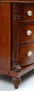 JOSEPH BARRY (ATTRIBUTION), CLASSICAL CARVED MAHOGANY AND FIGURED MAHOGANY BOW-FRONT CHEST OF DRAWERS, PHILADELPHIA, C. 1815