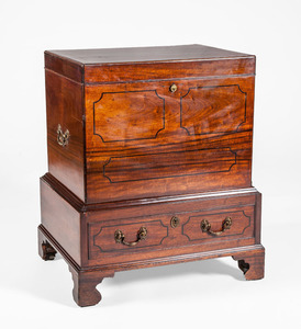 GEORGE III INLAID MAHOGANY CELLARETTE, FITTED AS A HUMIDOR