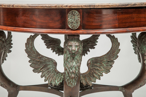 Empire Style Mahogany and Patinated Metal Center Table, 20th Century
