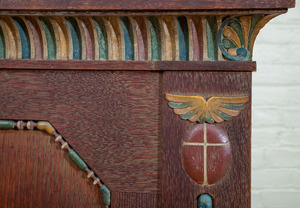EGYPTIAN REVIVAL CERUSED OAK AND POLYCHROME BED, C. 1900