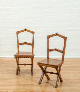 PAIR OF INLAID OAK REFORM GOTHIC SIDE CHAIRS
