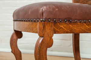 ALEXANDER AND FREDERICK ROUX / NEW YORK, SIX OAK GOTHIC REVIVAL UPHOLSTERED DINING CHAIRS, C. 1850