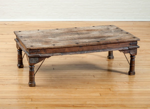 INDIAN TEAK AND WROUGHT IRON LOW TABLE