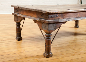 INDIAN TEAK AND WROUGHT IRON LOW TABLE