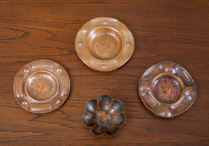 TWO GUSTAV STICKLEY AND DIRK VAN ERP HAND-HAMMERED COPPER DISHES