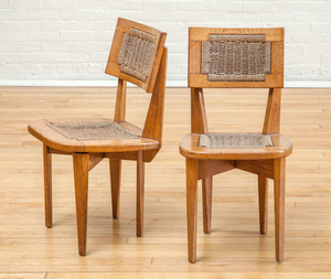 PAIR OF FRENCH OAK AND SEA GRASS SIDE CHAIRS, C. 1950