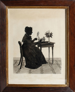 English Silhouette of a Lady at Spinning Wheel and a Silhouette Portrait Profile of Lady Anne Wentworth