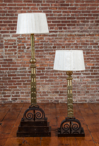 Two Brass and Iron Andirons, Mounted as Lamps