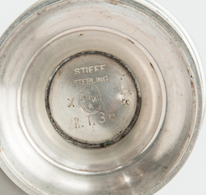 Set of Four Stieff Monogrammed Silver Salt Shakers, Set of Four Monogrammed Silver Pepper Mills, and Six Tiffany & Co. Silver-Rimmed...