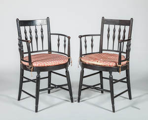 Regency Black Painted and Caned Armchair