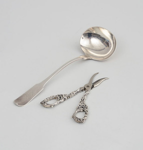 American Silver Punch Ladle, in the 'Fiddle' Pattern, and a Pair of American Silver-Handled Grape Snips