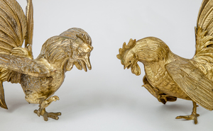 Group of Six Brass Coqueral-Form and Two Brass Pheasant-Form Table Decorations