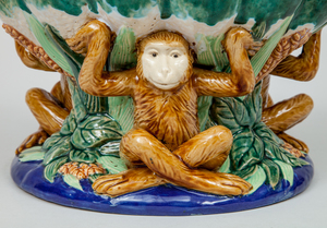 Glazed Pottery Centerpiece with Monkey Decoration
