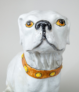 Glazed Pottery Model of a Seated Dog on a Pillow