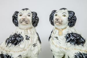 Pair of Staffordshire Black and White Spaniels and a Pair of Staffordshire Red and White Spaniels