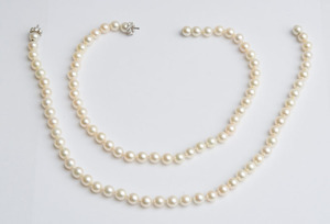 Two Cultured Pearl and Diamond Necklaces