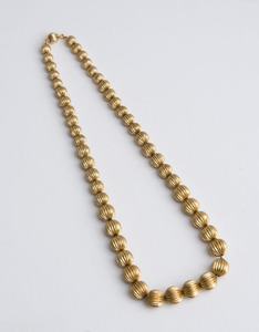 14K Gold Graduated Gadrooned Beaded Necklace
