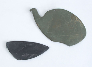 TWO EGYPTIAN FRAGMENTARY SCHIST COSMETIC PALETTES