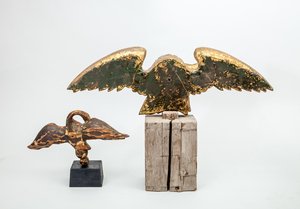 AMERICAN CARVED GILTWOOD SWAN-FORM FINIAL AND A CARVED GILTWOOD EAGLE