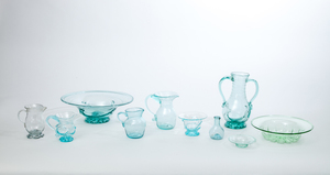 GROUP OF EIGHT JERSEY TYPE GLASS ARTICLES