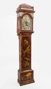 GEORGE III JAPANNED AND PARCEL-GILT LONGCASE CLOCK, DIAL SIGNED MINFHULL DENLIGH
