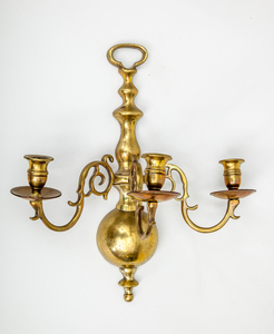 PAIR OF CONTINENTAL BAROQUE STYLE BRASS THREE-LIGHT WALL SCONCES