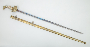 GERMAN MOTHER-OF-PEARL AND BRASS EAGLE-HEADED SWORD AND SHEATH MADE FOR AMERICAN MARKET
