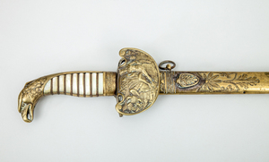 GERMAN MOTHER-OF-PEARL AND BRASS EAGLE-HEADED SWORD AND SHEATH MADE FOR AMERICAN MARKET