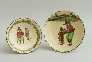 TWO ROYAL DOULTON GLAZED POTTERY SERVICE DISHES, ILLUSTRATED FROM CHARLES CROMBIE'S RULES OF GOLF