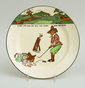 SET OF THREE ROYAL DOULTON TRANSFER-PRINTED PLATES, ILLUSTRATED FROM CHARLES CROMBIE'S RULES OF GOLF