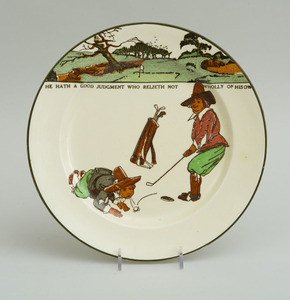 SET OF THREE ROYAL DOULTON TRANSFER-PRINTED PLATES, ILLUSTRATED FROM CHARLES CROMBIE'S RULES OF GOLF
