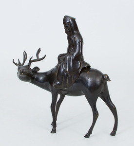 Chinese Bronze Figure of Shoulao Riding a Deer