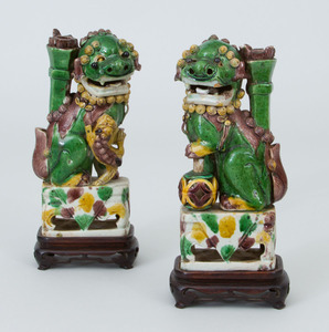 Pair of Chinese Sancai Glazed Porcelain Buddhistic Lions