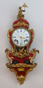 Louis XV Style Gilt-Bronze-Mounted Red Lacquer Bracket Clock