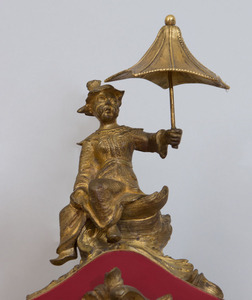 Louis XV Style Gilt-Bronze-Mounted Red Lacquer Bracket Clock