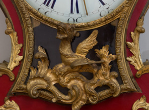 Louis XV Style Gilt-Bronze-Mounted Red Lacquer Bracket Clock