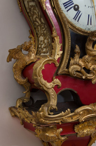 Louis XV Style Gilt-Bronze-Mounted Red Lacquer Bracket Clock