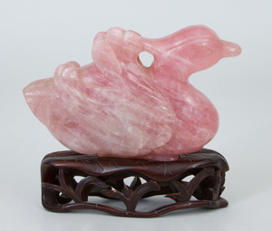 Chinese Rose Quartz Model of a Duck