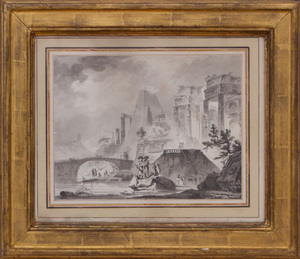 ATTRIBUTED TO AIGNAN DESFRICHES (1715-1800): CLASSICAL RUINS WITH FIGURES